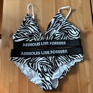 Assholes Live Forever Zebra Bralette and Underwear